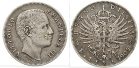REGNO D’ITALIA Vittorio Emanuele III (1900-1943) 1 Lira 1905. Gig. 129 RR AG gr 4,95