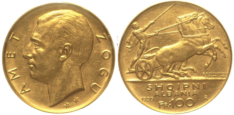 ALBANIA -Ahmet Zogu (1925-1939) 100 Franga Ari 1926 R Roma ★★ sotto al collo AU ...