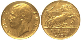 ALBANIA -Ahmet Zogu (1925-1939) 100 Franga Ari  1926 R Roma ★★ sotto al collo AU Oro Gold Periziata Erpini FDC/qFDC