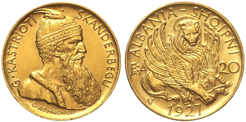 ALBANIA -Ahmet Zogu (1925-1939) 20 Franga Skanderbeg 1927 Vienna. KM 12; Fried 6...
