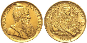 ALBANIA -Ahmet Zogu (1925-1939) 20 Franga Skanderbeg 1927 Vienna. KM 12; Fried 6. AU Oro Gold gr 6,46