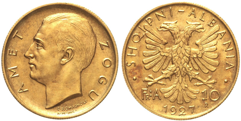 ALBANIA -Ahmet Zogu (1925-1939) 10 Franga Ari 1927 R Roma KM 9. Au Oro Gold gr. ...