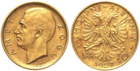 ALBANIA -Ahmet Zogu (1925-1939) 10 Franga Ari 1927 R Roma KM 9. Au Oro Gold gr. 3,21