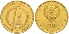 ALBANIA Repubblica popolare ( 1944-1991) 20 Leke 1970 AU Oro Gold gr. 3,99 In Astuccio in similpelle verde con certificato