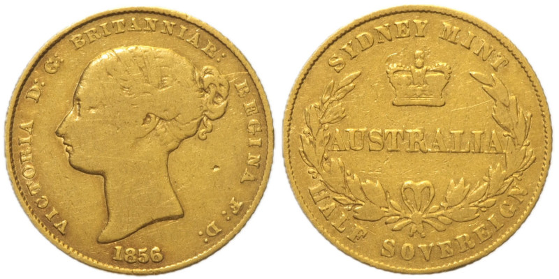 AUSTRALIA Victoria (1837-1901) Half Sovereign 1856 Sydney. KM 1; MARSH 381 R Au ...