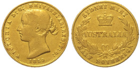 AUSTRALIA Victoria (1837-1901) Half Sovereign 1859  Sydney. KM 3. R Au Oro Gold gr.3,99