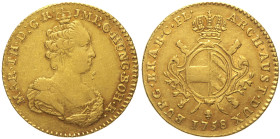 AUSTRIA - Maria Teresa (1740-1780) 2 Sovrane 1758 Bruxelles. FT134 AU Oro Gold gr 11,03