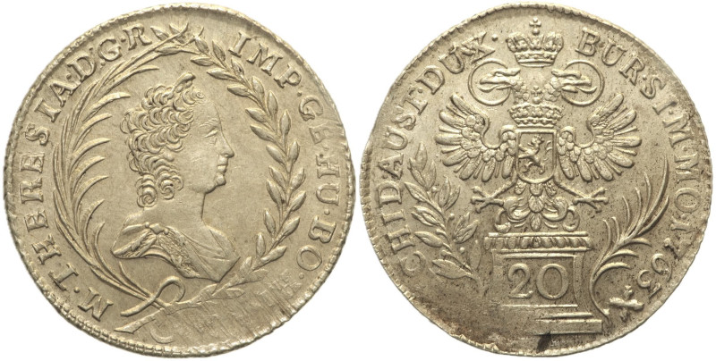 AUSTRIA - Maria Teresa (1740-1780) 20 Kreuzer 1763 Praga Herinek 929 AG gr. 6,66...