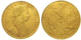 AUSTRIA - Francesco Giuseppe (1848-1916)  4 Ducati 1902 km 2276  RR AU Oro Gold gr 13,72 foro otturato