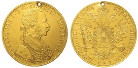 AUSTRIA - Francesco Giuseppe (1848-1916) 4 Ducati 1909 km 2276  AU Oro Gold gr 13,92 forata