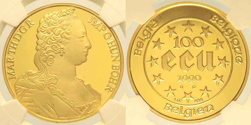 BELGIO 100 Euro in Oro 1990 - Emissione di Fantasia Au Oro Gold InSlab NGC PF 69...