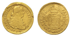 COLOMBIA - Carlo III (1759-1788) 1 Scudo 1794 P Popayan Km 56.2 AU Oro Gold gr. 3,3 foro otturato e proveniente da montatura