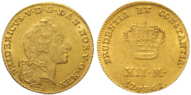 DANIMARCA - Federico V (1746-1766) Kurant-Dukat (12 Marchi) 1761 - KM 587.3 AU gr. 3,1 ø. Mm - Fondi lucenti
