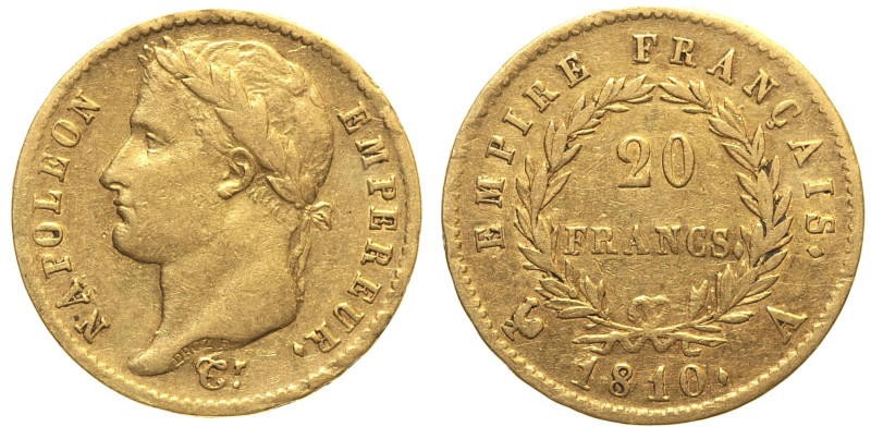 FRANCIA - Napoleone I Imperatore (1804-1814) 20 Franchi 1810 zecca Parigi Gad. 1...