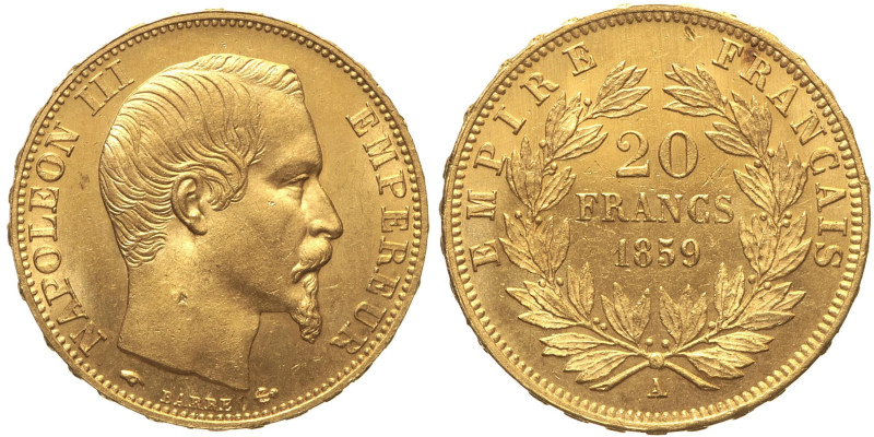 FRANCIA - Napoleone III Imperatore (1852-1870).20 Franchi 1859 Parigi Fr 573 AU ...
