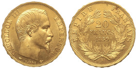FRANCIA - Napoleone III Imperatore (1852-1870).20 Franchi 1859 Parigi Fr 573 AU Oro Gold gr. 6,45