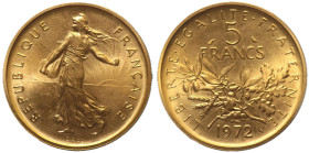 FRANCIA - Quinta Repubblica (1959) 5 Franchi 1972  Piedfort,  KR p410 RRRR Au Oro Gold gr. 38,9  Solo 200 esemplari coniati