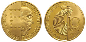 FRANCIA - 10 Franchi Robert Schuman 1986 "Prova" in scatola con certificato. AU Oro Gold gr. 7 R Au Oro Gold 920 ‰ 5000 pezzi coniati