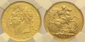GRAN BRETAGNA Giorgio IV (1820-1830) Sovereign 1821 Au. Spink 3800; Marsh 5. AU Oro Gold In Slab NGC MS60