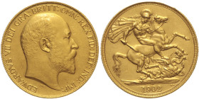 GRAN BRETAGNA - Edoardo VII (1901-1910) 2 Sterline 1902. D/ Testa nuda a d. - R/ San Giorgio a cavallo trafigge il drago. - Fr. 399a. AU Oro Gold gr 1...