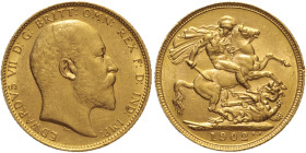 GRAN BRETAGNA - Edoardo VII (1901-1910) 1 Sterlina 1902. D/ Testa nuda a d. - R/ San Giorgio a cavallo trafigge il drago. - KM#805 AU Oro Gold gr 7,98
