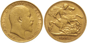 GRAN BRETAGNA - Edoardo VII (1901-1910) Mezza Sterlina 1902. D/ Testa nuda a d. - R/ San Giorgio a cavallo trafigge il drago. - KM#804 AU Oro Gold gr ...