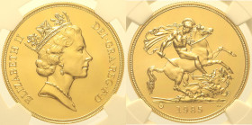 GRAN BRETAGNA - Elisabetta II (1952-2022) 5 Pounds 1985 AU Oro Gold  In Slab NGC MS70 Top Pop