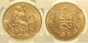 PERU' - Repubblica - 100 Soles 1969 Fr 78 KM 231 Au Oro Gold. Solo 540 esemplari coniati. In Slab NGC MS 65