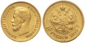 RUSSIA - Nicola II (1894-1917) 10 Rubli 1899 San pietroburgo. Bit.4. Au Oro Gold gr 8,59