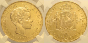 SPAGNA Alfonso III ( 1886-1931) 100 Pesetas 1897. AU Oro Gold In Slab NGC MS60