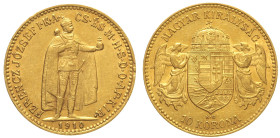 UNGHERIA Francesco Giuseppe I (1848-1916) 10 Corone 1910 KM 486. Au Oro gold gr 3,4