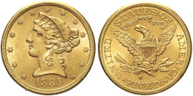USA  Repubblica Federale (1789 - ) 5 Dollari  Liberty 1885 S San Francisco KM 101. AU Oro Gold gr. 8,34