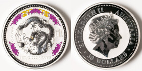 Elizabeth II Colorized Proof "Year of the Dragon" 30 Dollars (1 Kilo) 2000 UNC, Perth mint, KM525.1. Lunar Series. Mintage: 3,404. Stone Eyes. Accompa...