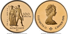 Elizabeth II gold Proof "1976 Montreal Olympics" 100 Dollars (1/2 oz) 1976 PR69 Ultra Cameo NGC, Royal Canadian mint, KM116. A commemorative issue, ad...