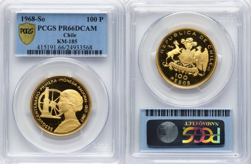 Republic gold Proof "150th Anniversary of National Coinage" 100 Pesos 1968-So PR...
