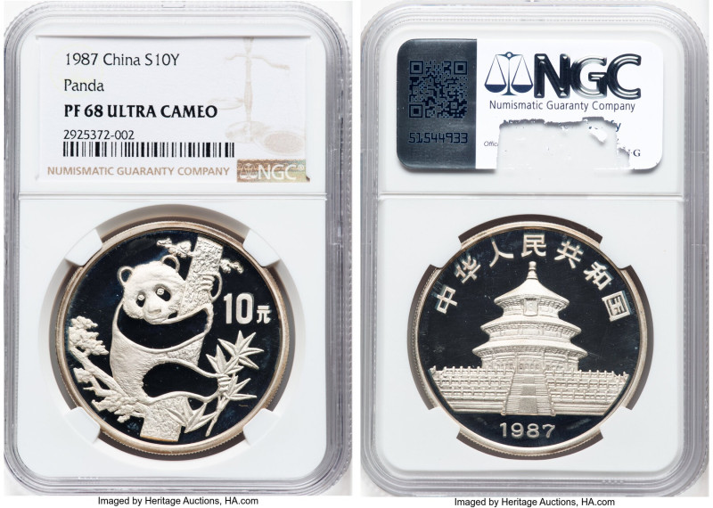 People's Republic silver Proof "Panda" 10 Yuan 1987 PR68 Ultra Cameo NGC, KM167,...