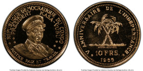 Congo Democratic Republic gold Proof "5th Anniversary of Independence" 10 Francs 1965 PR66 Deep Cameo PCGS, KM2. Mintage: est. 3000. According to the ...