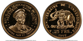 Congo Democratic Republic gold Proof "5th Anniversary of Independence" 25 Francs 1965 PR66 Cameo PCGS, KM4. Mintage: est. 3000. According to the Stand...