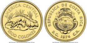 Republic gold "Giant Anteater" 1500 Colones 1974 UNC Details (Spot Removals) NGC, British Royal Mint, KM202. Mintage: 2,418. Conservation series. Acco...