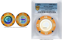 1HoDLCLUB clay Loaded (Unredeemed) "Orange Poker Chip" .0005 Bitcoin (BTC) 2021 MS69 PCGS, Ahonen-Unl. Mintage: 210. Serial #BCC060. Firstbits 1xBTCw9...