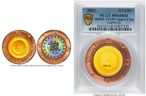 1HoDLCLUB copper Loaded (Unredeemed) "Poker Chip" 0.1 Litecoin (LTC) 2022 MS68 Red PCGS, Ahonen-Unl. Mintage: 190. Serial #LGC119. 39mm. Firstbits Leu...