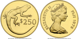 British Colony. Elizabeth II gold "Banded Iguana" 250 Dollars 1978 MS68 NGC, British Royal Mint, KM43. Mintage: 810. Conservation series. Accompanied ...