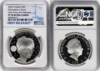 Elizabeth II silver Proof "Philosopher's Stone" 2 Pounds (1 oz) 2022 PR70 Ultra Cameo NGC, Harry Potter series. 25th anniversary commemorative of the ...