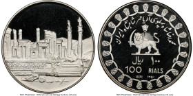 Pahlavi. Muhammad Reza Shah silver Proof "Persepolis - Frosted Field Below" 100 Rials SH 1350 (1971) PR68 Ultra Cameo NGC, KM1187.2. "1000" to right o...