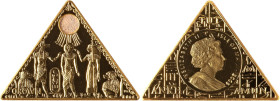 British Dependency. Elizabeth II gold "Tutankhamun" Crown 2009 UNC, Pobjoy mint, KM1388. 45mm x 31.1mm. At the end of the 2007, the "world's first pyr...
