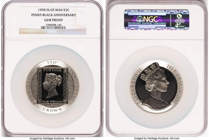 British Dependency. Elizabeth II silver Proof "Penny Black Stamp Anniversary" 5 ...