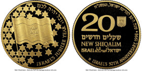 Republic gold Proof "50th Anniversary of Independence - Israel's Jubilee" 20 New Sheqalim JE 5758 / 1998-(u) PR69 Ultra Cameo NGC, Utrecht mint, KM313...