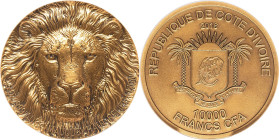 Republic gold "Lion" 10000 Francs (5 oz) 2016 Antiqued MS69 NGC, KM-Unl. Mintage: 100. Accompanied by COA #010/100. Big Five Series. First Releases. A...