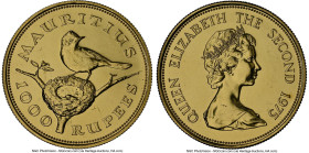 British Colony. Elizabeth II gold "Flycatcher" 1000 Rupees 1975 MS67 NGC, British Royal Mint, KM42. Mintage: 1,996. Conservation series. HID0980124201...