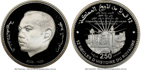 Mohammed VI silver Proof "12 Centuries of Monarchy" 250 Dirhams AH 1429 / 2008 PR69 Ultra Cameo NGC, KM-Y128. Mintage: 5,000. From the Globus Collecti...